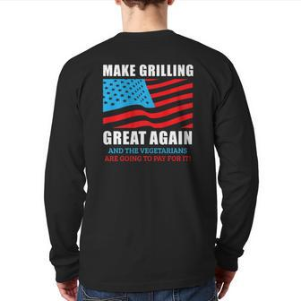 Make Grilling Great Again Pro Trump Bbq Pit Master Dad Back Print Long Sleeve T-shirt | Mazezy