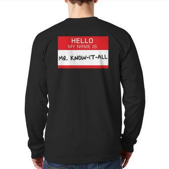 Guy Hello I'm Mr Know-It-All Dad Boys Teens Back Print Long Sleeve T-shirt | Mazezy
