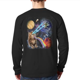 Laser Cat Cute Space Cat Kitten Laser Eyes Back Print Long Sleeve T-shirt - Monsterry CA