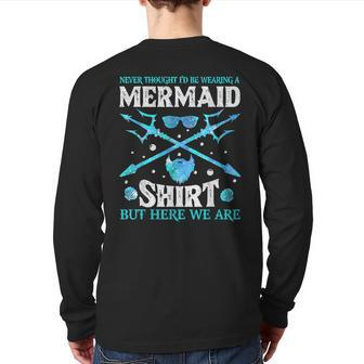 Mermaid For Papa Dad Grandpa Big Brother Swimmer Back Print Long Sleeve T-shirt | Mazezy
