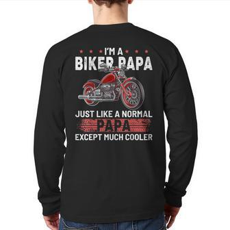 Motorcycle Biker Papa Dad Grandpa Back Print Long Sleeve T-shirt | Mazezy