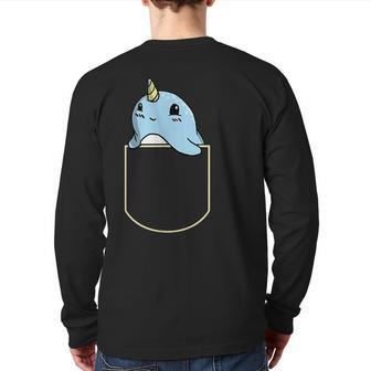 Narwhal Chest Bag Unicorn Whale Pocket Back Print Long Sleeve T-shirt - Monsterry