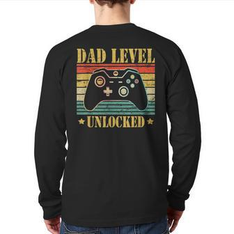 New Dad Level Unlocked Gaming Leveled Up To Daddy Back Print Long Sleeve T-shirt | Mazezy