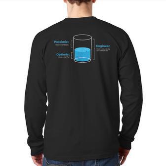 Optimist Pessimist Engineer Water Glass Back Print Long Sleeve T-shirt - Monsterry UK