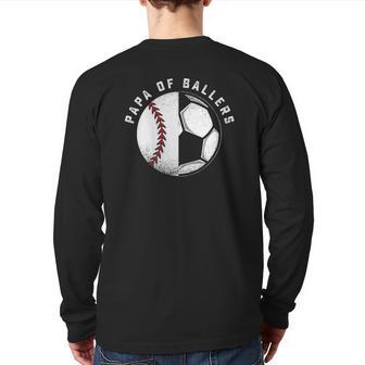 Papa Son Daughter Ballers Baseball Soccer Dad Back Print Long Sleeve T-shirt | Mazezy