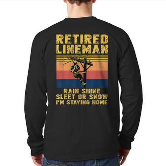 Retirement Retired Lineman Electrician Grandpa Back Print Long Sleeve T-shirt | Mazezy