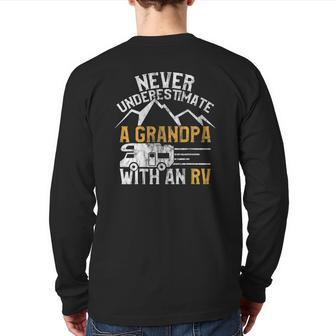 Rv Stuff Apparel Never Underestimate Grandpa Tee Back Print Long Sleeve T-shirt | Mazezy
