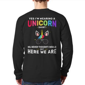 Unicorn For Dad Grandpa Brother Men Christmas Back Print Long Sleeve T-shirt | Mazezy