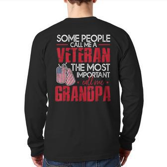 Veteran Most Important Call Me Grandpa Veteran Back Print Long Sleeve T-shirt | Mazezy DE