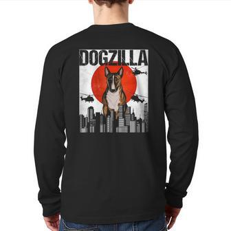 Vintage Japanese Dogzilla Miniature Bull Terrier Back Print Long Sleeve T-shirt | Mazezy