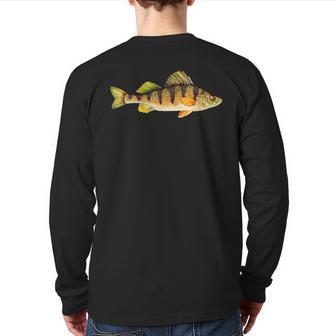 Yellow Perch Fishing Freshwater Fish Angler Back Print Long Sleeve T-shirt - Monsterry