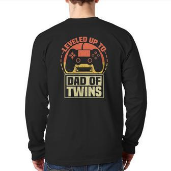 Gamer Dad Father's Day Leveled Up To Dad Of Twins Vintage Back Print Long Sleeve T-shirt | Mazezy