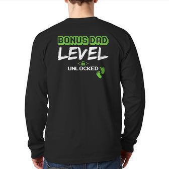 Gaming Bonus Dad Level Unlocked Leveled Up Daddy Video Game Back Print Long Sleeve T-shirt | Mazezy