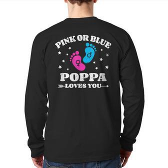 Gender Reveal Poppa Baby Shower Dad Pregnancy Announcement Back Print Long Sleeve T-shirt | Mazezy