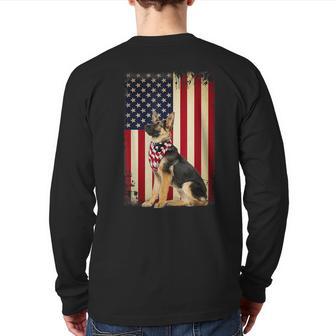 German Shepherd American Flag Independence 4Th Of July Back Print Long Sleeve T-shirt - Monsterry DE