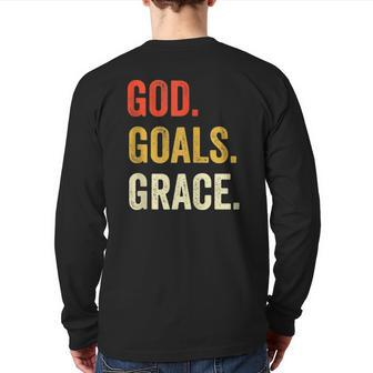 God Goals Grace Christian Workout Fitness Gym Back Print Long Sleeve T-shirt | Mazezy