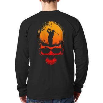 Golf Gothic Golfer Dad Skeleton Red Sunset S Back Print Long Sleeve T-shirt | Mazezy