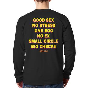 Good Sex No Stresses Ones Boo No Ex Small Circle Big Checks Back Print Long Sleeve T-shirt - Monsterry