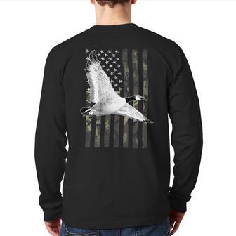 Goose Hunting Camo Flag On Back Back Print Long Sleeve T-shirt - Monsterry