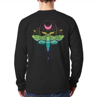 Goth Moth And Crescent Moon Creepy For Goths Back Print Long Sleeve T-shirt - Monsterry