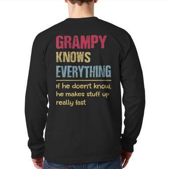 Grampy Know Everything Grandpa Back Print Long Sleeve T-shirt | Mazezy