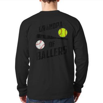 Grandpa Of Ballers Baseball Softball Fathers Day Back Print Long Sleeve T-shirt | Mazezy
