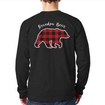 Grandpa Bear Men Red Plaid Christmas Pajama Family Back Print Long Sleeve T-shirt | Mazezy