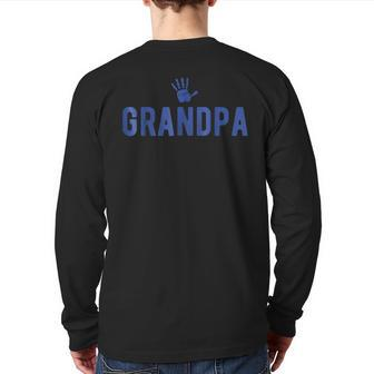 Grandpa Blue Hand Print For Grandfather Back Print Long Sleeve T-shirt | Mazezy