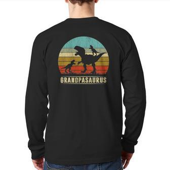 Grandpa Dinosaur Grandpasaurus 2 Two Kids Father's Day Back Print Long Sleeve T-shirt | Mazezy