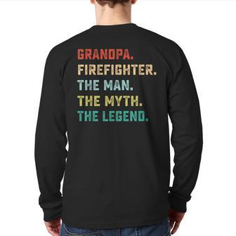 Grandpa Firefighter The Man Myth Legend Papa Back Print Long Sleeve T-shirt | Mazezy