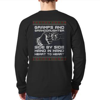 Grandpa Gramps & Granddaughter Heart Xmas Ugly Sweater Back Print Long Sleeve T-shirt | Mazezy