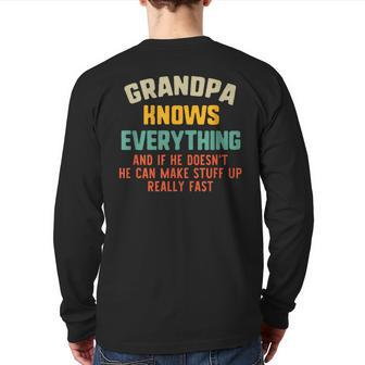 Grandpa Knows Everything Vintage Father's Day Back Print Long Sleeve T-shirt | Mazezy