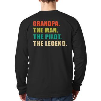 Grandpa The Man The Pilot The Legend Vintage Grandpa Back Print Long Sleeve T-shirt | Mazezy