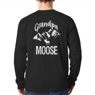 Grandpa Moose Grandfather Moose Woodland Animal Tee Back Print Long Sleeve T-shirt | Mazezy