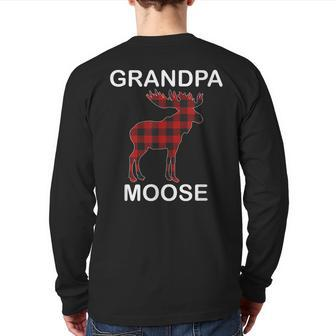 Grandpa Moose Red Plaid Buffalo Matching Family Pajama Back Print Long Sleeve T-shirt | Mazezy