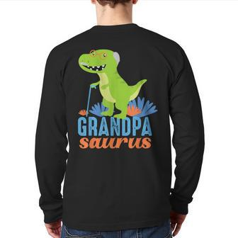 Grandpa Saurus Rex Dinosaur For Grandfather Back Print Long Sleeve T-shirt - Monsterry