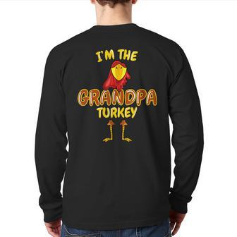 Grandpa Turkey Matching Family Pjs Outfit Thanksgiving Back Print Long Sleeve T-shirt | Mazezy