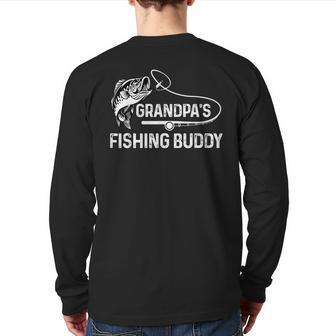 Grandpa's Fishing Buddy Cool Father-Son Team Young Fisherman Back Print Long Sleeve T-shirt | Mazezy CA