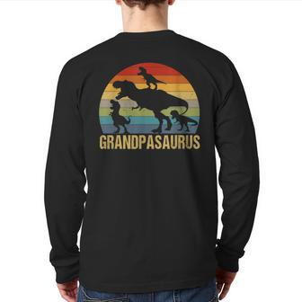 Grandpasaurus 3 Kids For Dad Grandpa Fathers Day Back Print Long Sleeve T-shirt | Mazezy