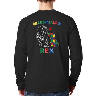 Grandpasaurus Autism Awareness Grandpa Dinosaur Grandfather Back Print Long Sleeve T-shirt | Mazezy CA