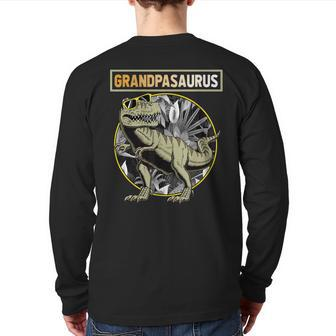 Grandpasaurus Grandpa Dinosaur Fathers Day Back Print Long Sleeve T-shirt | Mazezy