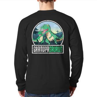 Grandpasaurus T-Rex Dinosaur Saurus Grandpa Matching Family Grandpa Back Print Long Sleeve T-shirt | Mazezy AU
