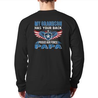 My Grandson Has Your Back Proud Air Force Papa Grandpa Back Print Long Sleeve T-shirt | Mazezy