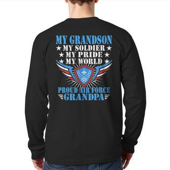 My Grandson Is A Soldier Airman Proud Air Force Grandpa Back Print Long Sleeve T-shirt | Mazezy DE