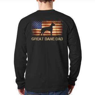 Great Dane Dad Vintage American Flag Patriotic Dog Lover Back Print Long Sleeve T-shirt | Mazezy