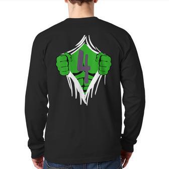 Green Man Chest Superhero Birthday For 4 Year Old Boys Back Print Long Sleeve T-shirt - Monsterry UK