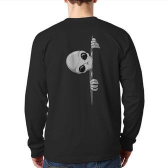 Grey Alien Area 51 Ufo Abduction Space Visitor Foreigner Back Print Long Sleeve T-shirt - Monsterry