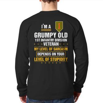 Grumpy Old 1St Infantry Division Veteran Father Day Back Print Long Sleeve T-shirt | Mazezy