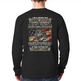 Grumpy Old Marine Veteran Not A Hero Not A Legend Back Print Long Sleeve T-shirt | Mazezy