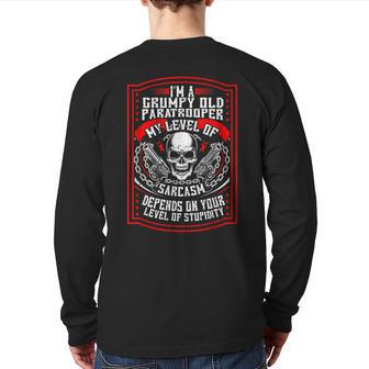 Grumpy Old Paratrooper Army Veteran Airborne Parachute Back Print Long Sleeve T-shirt | Mazezy DE